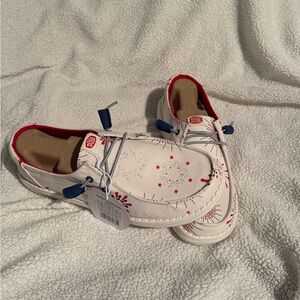 Hey Dude Women’s White Red Firework Slip-On Shoes